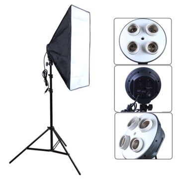ชุดไฟสตูดิโอ Light Softbox 50x70cm With E27 4 Holder+Light stand 280cm